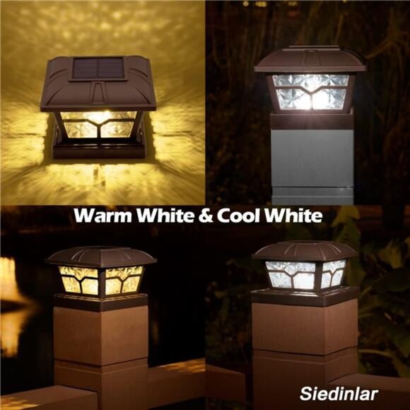 Solar Post Cap Lights Outdoor Glass 2 Color Modes 8 LEDs 4x4 5x5 6x6 Posts Deck - Picture 2 of 7